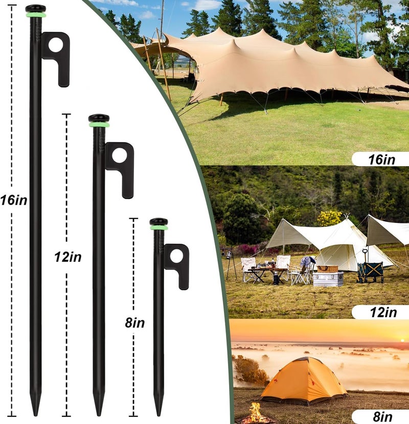 HOLANHING 24Pcs Tent Stakes, 16in Heavy Duty Tent Stakes with Storage Pouch, Dia 0.35" Forged Steel Stakes for Tent Used on Rocks, Grassland, Snowfield(24Pcs 16in Stakes) - Image 2